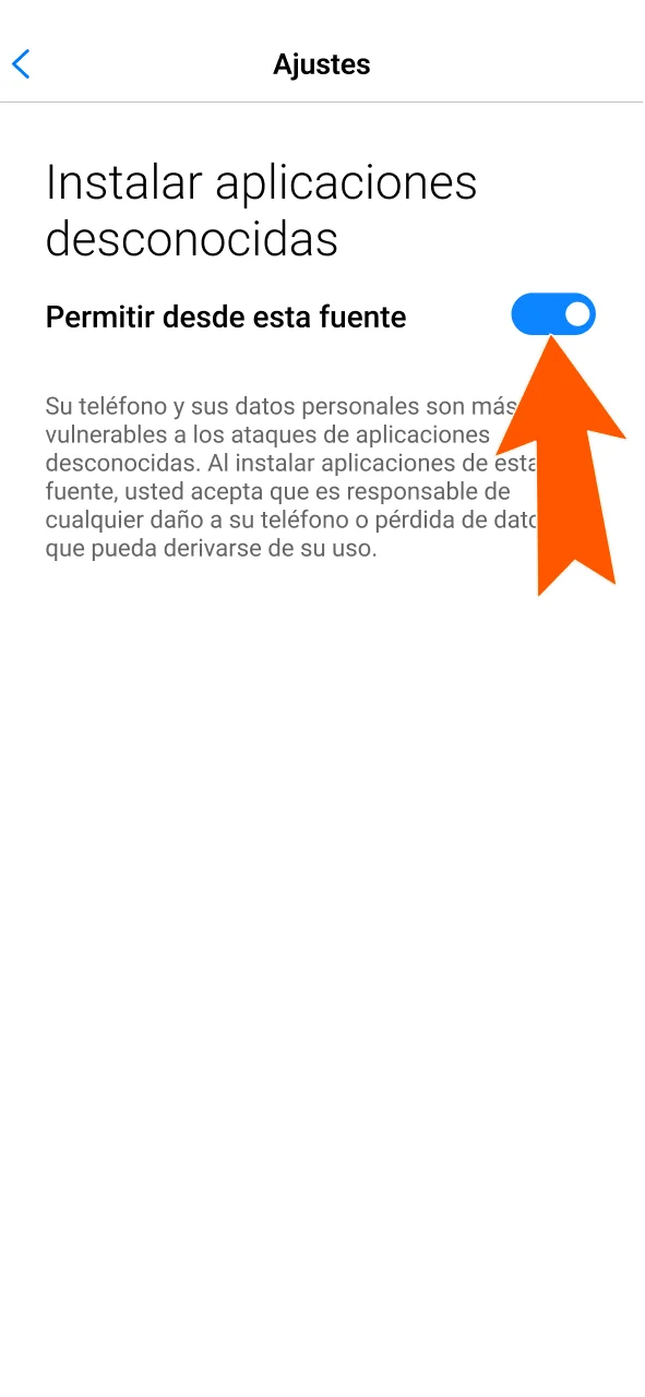 Habilitá orígenes desconocidos y continuá con la instalación de JVSpin.