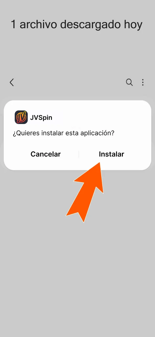 Buscá el archivo y tocá para instalar la app de JVSpin.