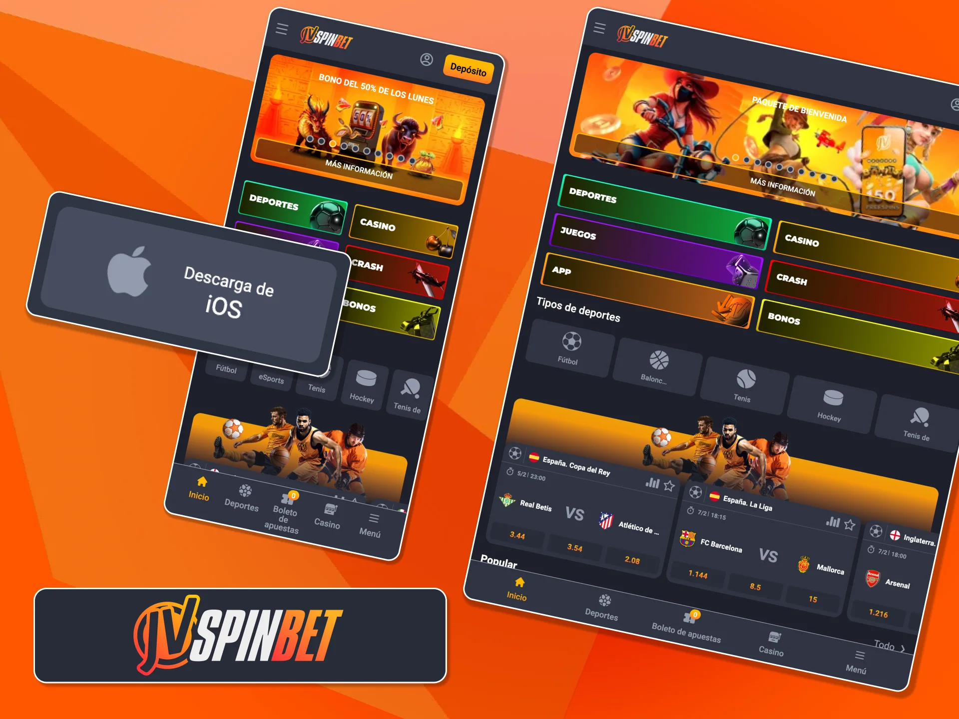 Usá la app iOS de JVSpin en iPhone y iPad compatibles.