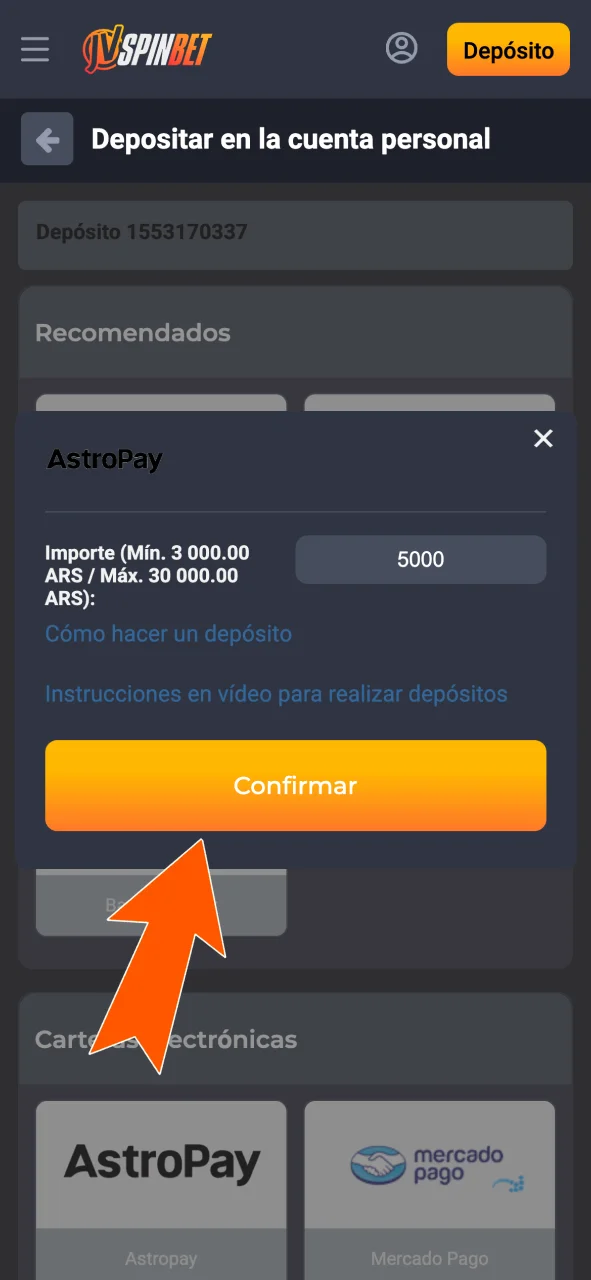 Cargá fondos en JVSpin de forma rápida y segura.
